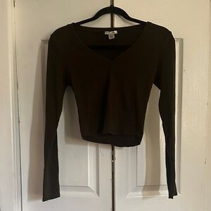 Bozzolo Dark Brown V-Neck Long Sleeve Knit Top